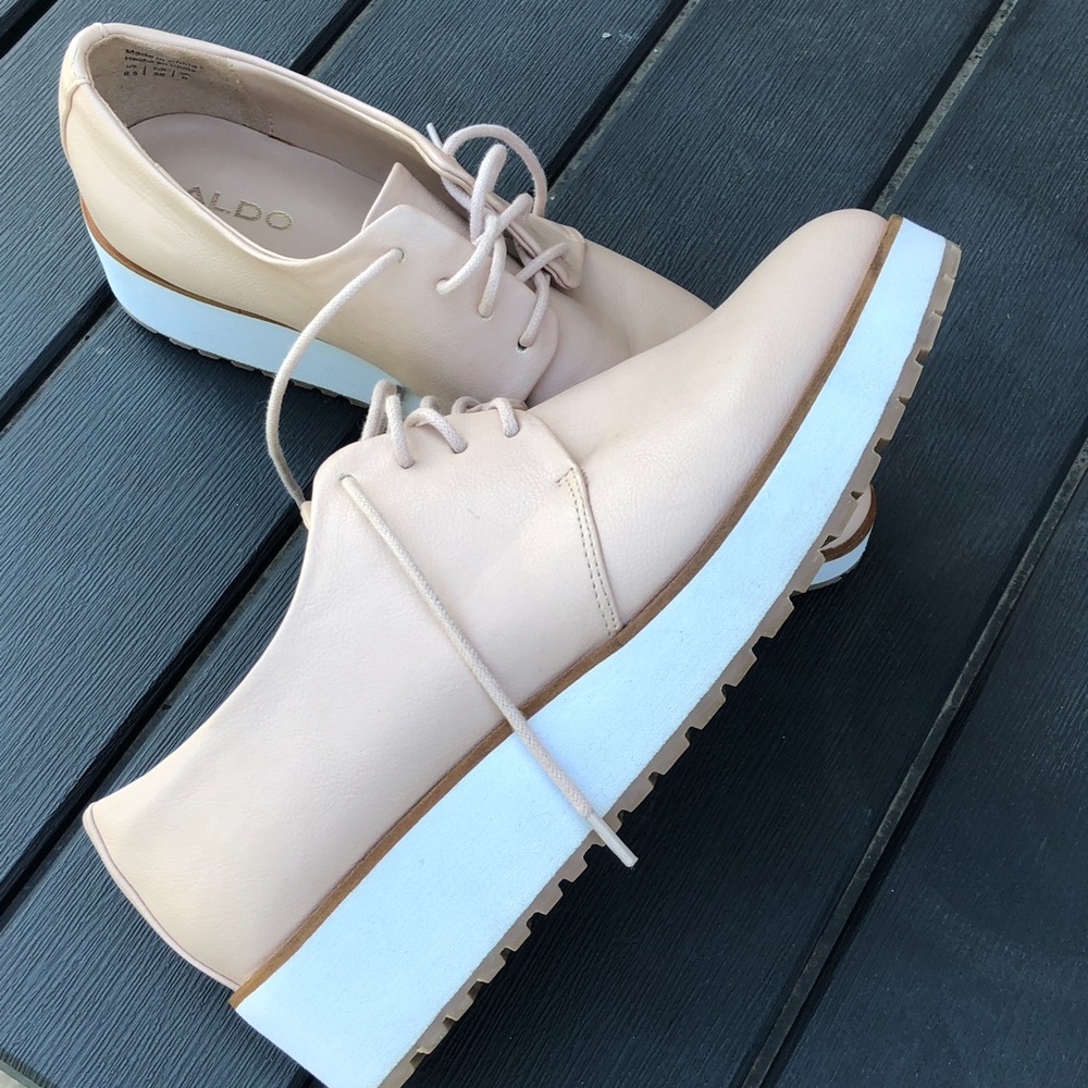 ALDO Blush Pink 8.5 Lace-up Platform Oxfords Chunky Trending Faux Leather #1045